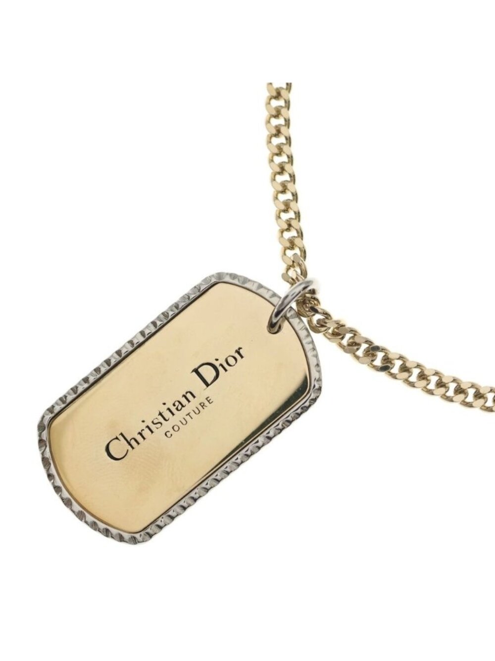 Dior Dock Tag Logo Plate Necklace Gold